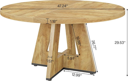 Tribesigns 47 inch Round Dining Table Wood Kitchen Table for Dining Room, 47" Dinner Room Tables for 4-6, Farmhouse Accent Furniture with Wooden Tabletop and Cross Base, Light Wood