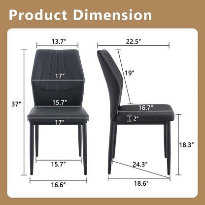 Modern Dining Chairs Set of 4，Black Dining Room Chairs Set, Comfy Kitchen Faux Leather Upholstered Chairs with Mental Legs， Easy Assembly