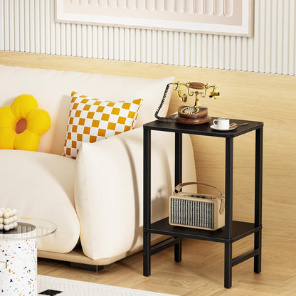 YUFAM Side Table End Table Tall Night Stand 2-Tier for Living Room Bedroom Bathroom Office Furniture Black