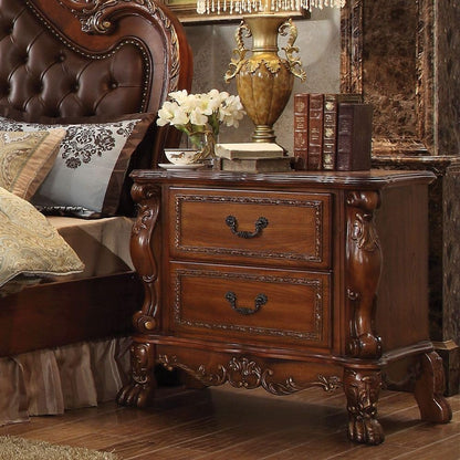 Nightstand with 2 Drawers in Cherry Oak Finish,for Small Spaces