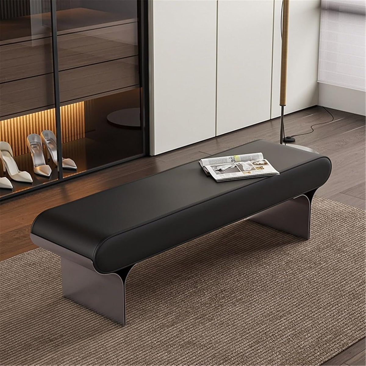Modern Wooden Bench at The Foot of The Bed Long Beside The Suitable for Bedroom and Walk-in Closet Entryway(Medium)
