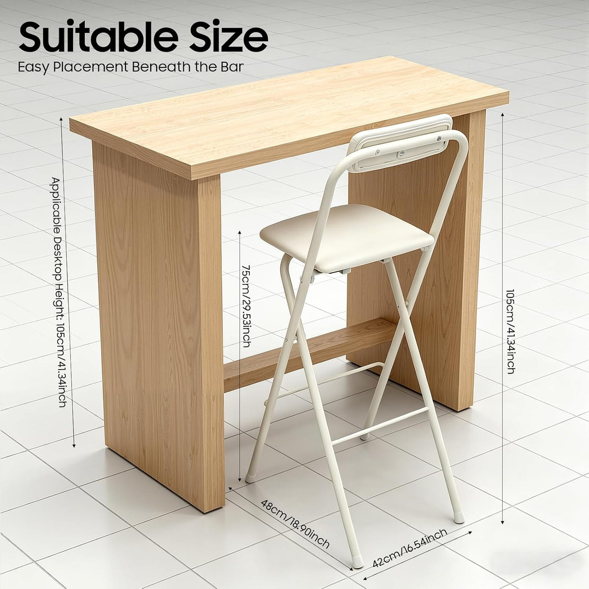 DYRABREST Folding Chair with Backrest, Tall Collapsible Stool, Steel Folding Bar Stool, Counter Height Seat with Leather Padded for Kitchen Island Shop Cafe Dining Room (1, White, 29.5 Inch)