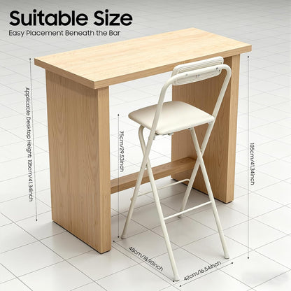 Folding Bar Stool with Backrest,Cushioned Padded Folding Stool,Fashion Bar Stools Set,Folding Counter Height Chairs for Kitchens, Cafes, Milk Tea Dessert Shops (1, White 29.53inch Seat Height)
