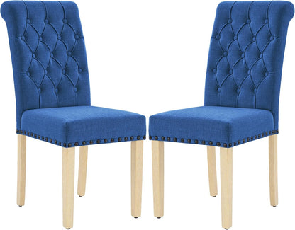 LOULENS Fabric Dining Chairs Set of 2, Upholstered Kitchen Chairs, Dark Blue