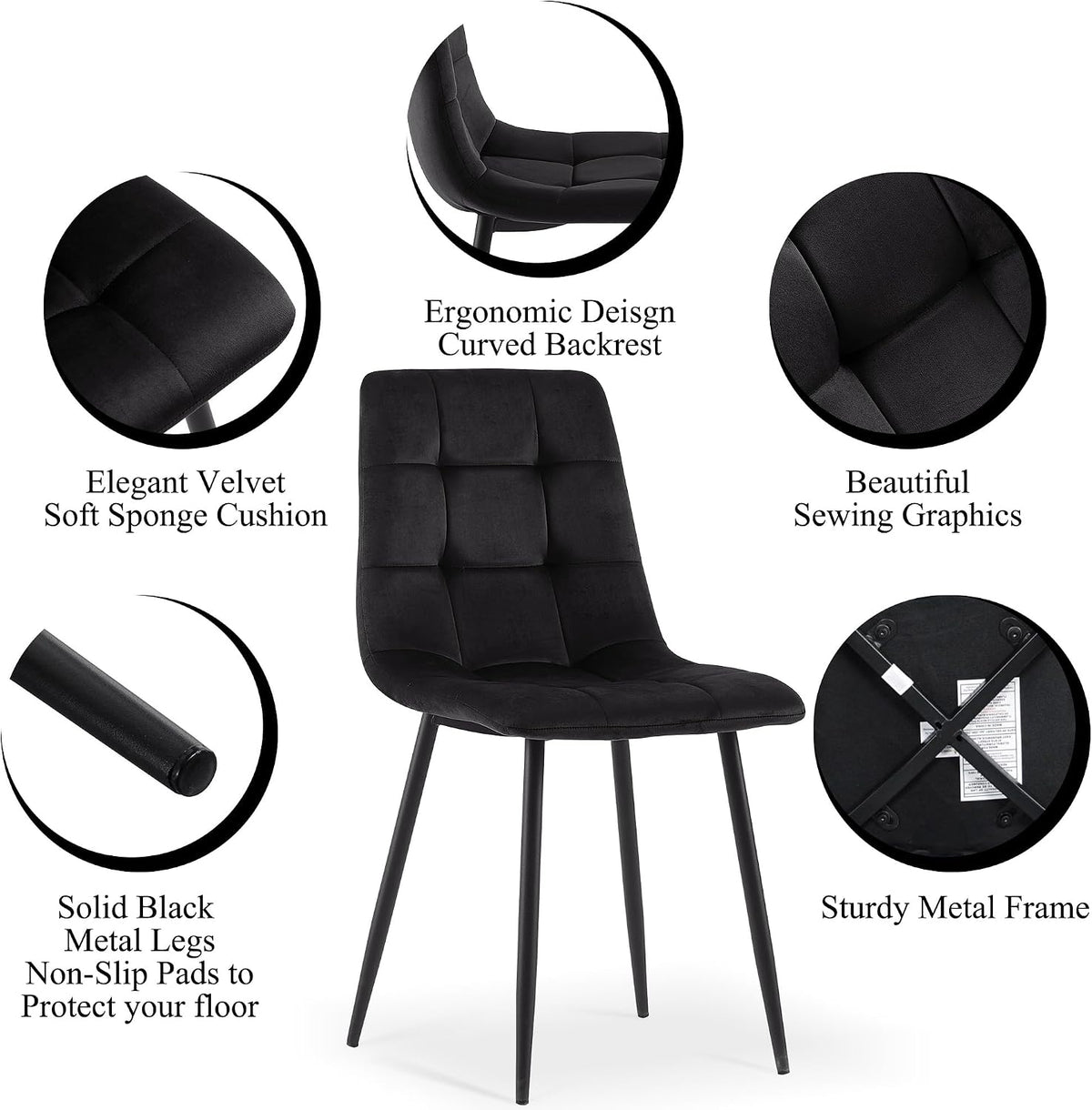 Homedot 5-Piece Round Dining Table Set for 4, 37-Inch Gray Kitchen Table with 4 Seated Black Dining Chairs Set for Apartment/Dining Hall, Compact Breakfast Nook Table Set