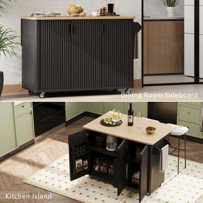 Kitchen Island with Drop Leaf with Drop Leaf Internal Storage Rack, Kitchen Island Cart with Wheels Towel Rack， for Kitchen, Dining Room, Black