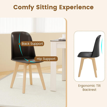 Giantex Modern Dining Chairs Set of 2, Black Armless Kitchen Chair w/Solid Beech Wood Legs, Tilt Backrest, Wide Seat, Indoor Plastic Side Chairs for Living Dining Room Restaurant