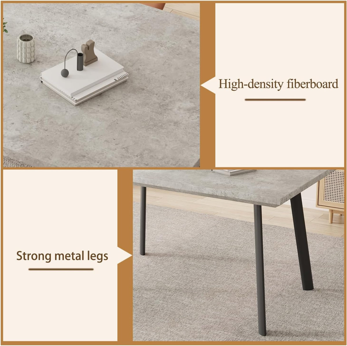 46.5" Modern Grey Dining Table Set for Small Spaces, 5-Piece Set with Rectangular Table & 4 Padded Leather Chairs, Compact, Sturdy & Easy to Assemble (Table + 4 Black Dining Chairs, 46.5")