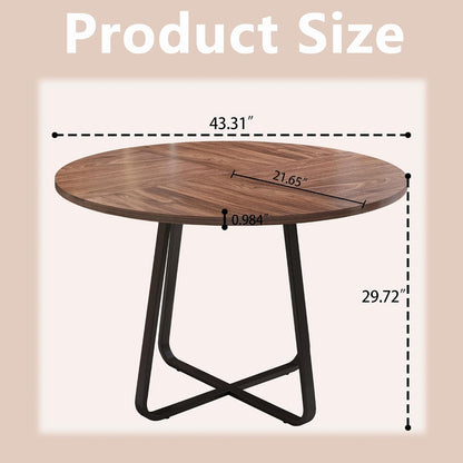 43.31'' Round Dining Table, Wood Kitchen Table with Metal X-Shaped Base, Kitchen Dining Room Circle Dinner Pedestal Table, Space Saving Industrial Circle Coffee Table for Home Living Room Furniture