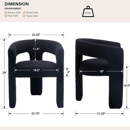 Black Sherpa Dining Chairs Set of 2, Modern Barrel Dining Room Chairs Upholstered Faux Fur Accent Chair with Arms and Round Back for Living Room Kitchen Armchair No Assembly Needed