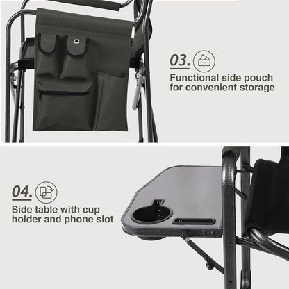 EVER ADVANCED Lightweight Aluminum Director Camping Chair, 350 lb Capacity | 19" Joint-Friendly Seat for Easy Standing with Side Table, Cup Holder & Storage, Ideal for Camping, Makeup Artists, Vendors