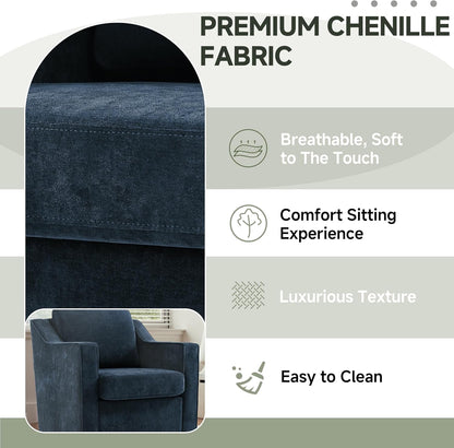 Swivel Accent Chairs Set of 2, Chenille Upholstered Armchair for Living Room, Modern Armrest Chair Comfy Single Sofa Bedroom Reading Seat with Lumbar Pillow - Navy
