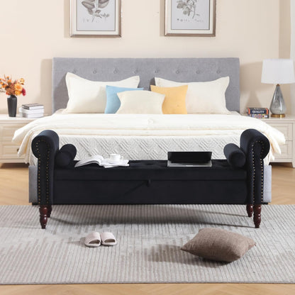 67" End of Bed Storage Bench King Size, Storage Bench for Bedroom, Velvet Bed Bench with Storage Upholstered Tufted Storage Ottoman Bench with Arms for Bedroom, Living Room, Entryway, Black