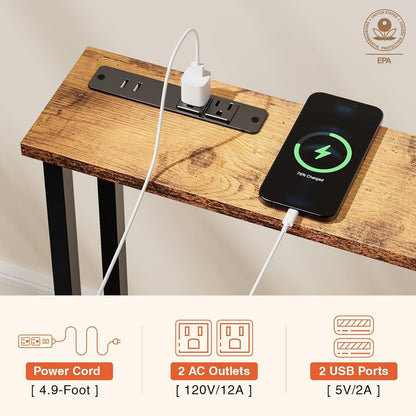 Keelian 90" Narrow Sofa Table - 2 Power Outlets & 4 USB Ports | Metal Frame, Perfect for Hallway, Office, and Behind Couch Table - Easy Assembly, 4.9" Extension Cord Included