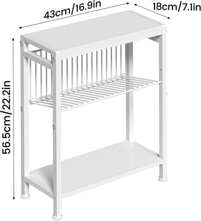 End Table for Small Space, 3-Tier Narrow Side Table with Magazine Holder,Small Nightstand, Skinny Snack Couch Table in Living Room, Bedroom Study and Balcony (White)