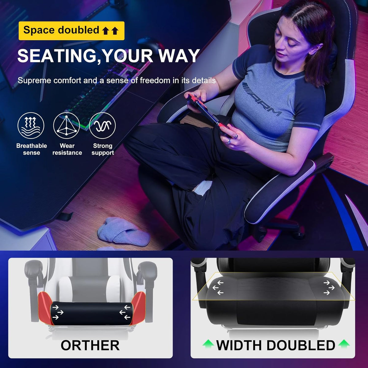GTPLAYER Gaming Chair, Computer Office Chair with Pocket Spring Cushion, Linkage Armrests and Footrest, High Back Ergonomic Computer Chair with Lumbar Support Task Chair with Footrest(Black)