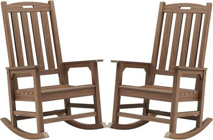 Psilvam Outdoor Rocking Chair Set of 2, Oversized Porch Rocker (Dark Brown)