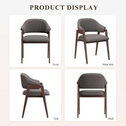 MALOL Wooden Dining Chairs Set of 4, Modern Fabric Upholstered Dining Room Chair, Kitchen Side Chairs, Farmhouse Dinner Chair with Curved Open Back for Kitchen, Grey