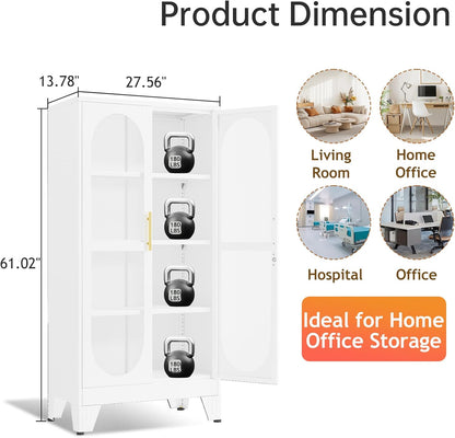 61" H Locking Display Cabinet with Glass Door, Tall Storage Cabinet with 3 Adjustable Shelves, Metal Curio Cabinet Multi-Purpose Display Case for Collectibles Living Room/Bedroom/Kitchen/Bar