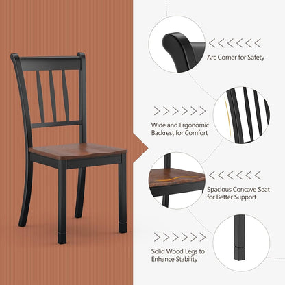 POWERSTONE Dining Chairs Set of 6, Rubberwood Kitchen Chairs, Black | Farmhouse Dining Chairs with W-Shaped Seat & Spindle High Back for Dining Room, Cafe, Canteen