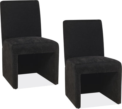 RNKSFX Black Upholstered Dining Chairs Set of 2, Kitchen & Dining Room Chairs, Mid Century Modern Chairs, Linen Dining Chairs with Wooden Frame, Fabric
