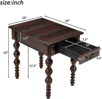 Retro Wooden Side End Table Vintage Nightstand Bedside Table with 1 Storage Drawer & Solid Wood Legs for Living Room Bedroom, No Assembly, Espresso
