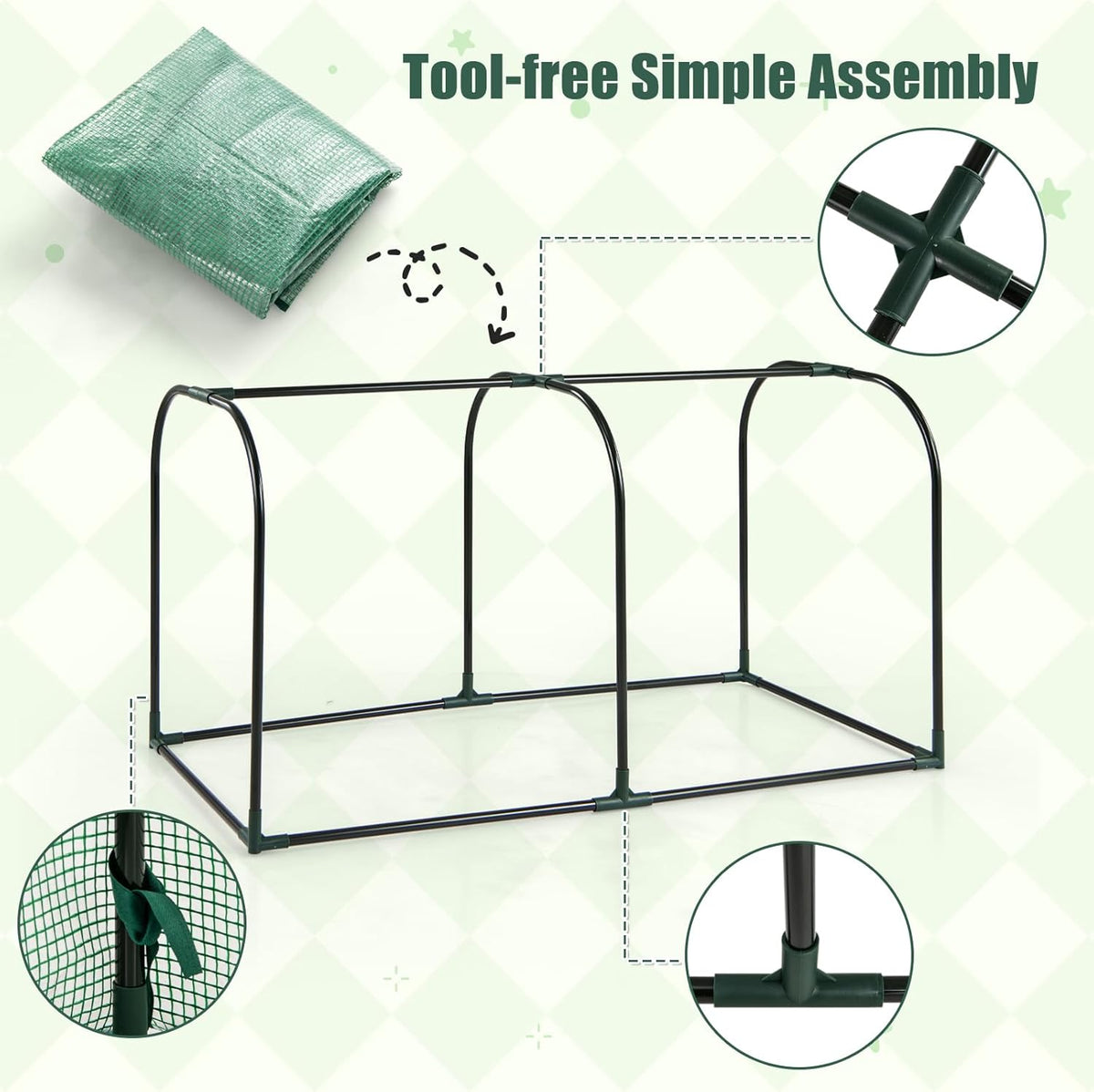Happygrill Portable Mini Greenhouse, 47" x 22" x 24" Green House w/ Roll-up Zipper Door, Metal Frame, Waterproof Sun-Protective PE Cover, Small Greenhouses for Raised Garden Bed, Outdoor (Green)