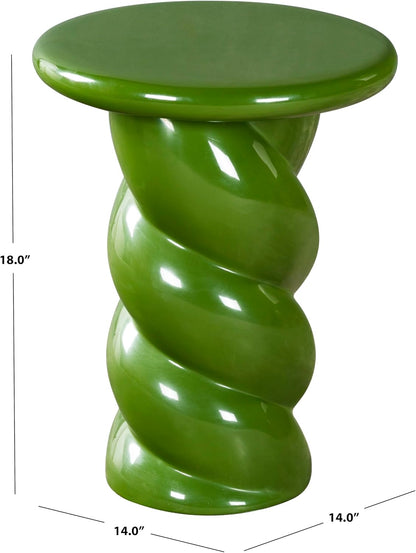 SAFAVIEH Couture Collection - Noelly Olive Green Concrete Accent Table, Contemporary Swirl Pedestal Side Table, High Gloss Finish, Fully Assembled (SFV2621C)