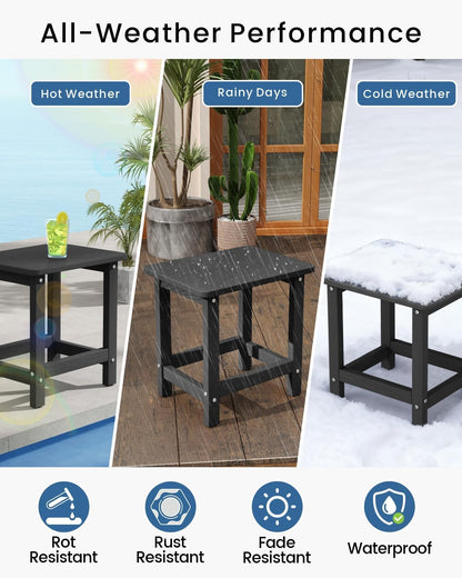 Weatherproof Outdoor Side Table, HDPE Small Outdoor Table for Adirondack, 16.6-Inch Patio Square End Tables for Garden, Backyard, Porch, Deck, Balcony, Poolside (Black)