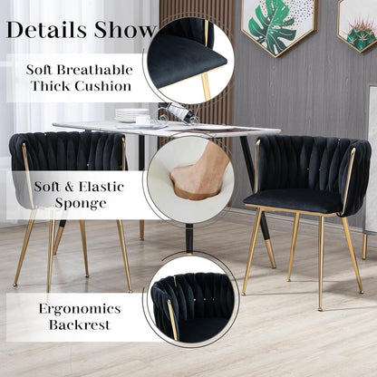 Modern Gold Glass Dining Table Set for 4, 51'' Clear Glass Top Rectangular Dinner Room Table Set, 5 PCS Luxury Kitchen Table Set, Black Woven Chair for Kitchen Apartment Living Room