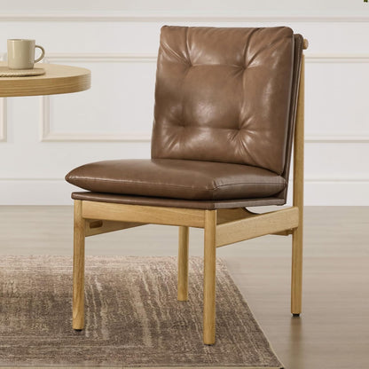 CHITA Dining Chairs Set of 2, Mid Century Modern Upholstered Kitchen Chairs with FSC-Certified Rubberwood Legs & Padded Seats,Saddle Brown