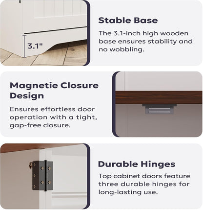 Furnify 72" Tall Kitchen Pantry Cabinet with Door Organizer, White | Farmhouse Rustic Tall Buffet Cabinet with Adjustable Shelves, Freestanding Storage Cupboard for Kitchen Dining Room Bathroom