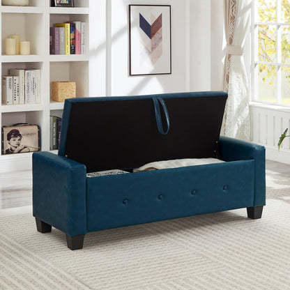 Storage, Bench for Bedroom,Living Room,Hallway, Upholstered Tufted Faux Leather Ottoman Blue