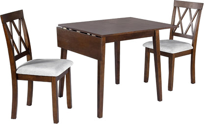 LUMISOL 3 Piece Drop Leaf Dining Table Set with 2 Chairs, Solid Wood Extensible Counter Height Bar Table Set for Small Places, Brown