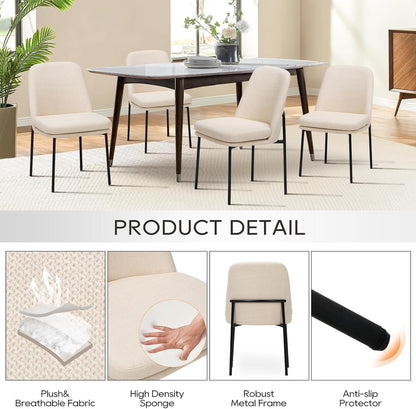 COLAMY Upholstered Dining Chairs Set of 6, Beige | Modern Dining Room Chairs with Curved Back, Dinner Chair Kitchen Chairs and Metal Legs