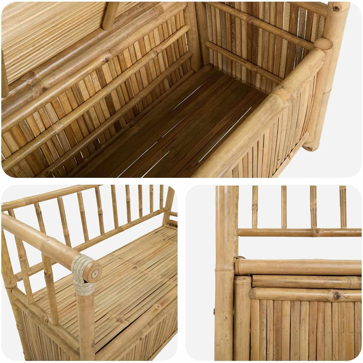 Garden Storage Bench, 43" Bamboo Outdoor Bench with Hidden Storage Compartment, Modern Rectangular Deck Box Seating for Patio, Backyard and Sunroom, Natural Wood Finish