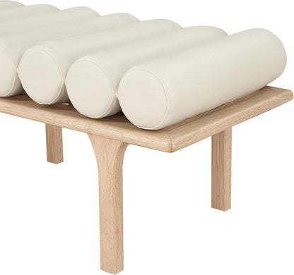 Meridian Furniture 22007Cream Landon Collection Art Deco Bench with Soft Vintage Cream Vegan Leather and Solid Wood with Natural Oak Finish, 60.5" W x 19.5" D x 18.5" H, Cream