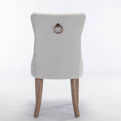 Ball & Cast Contemporary Upholstered Dining Chairs Set of 2, Button Tufted Kitchen Side-Chairs with Hang Ring & Nailhead Trims & Solid Wood Legs, 2-Piece Backrest Traditional Chair, Linen Beige