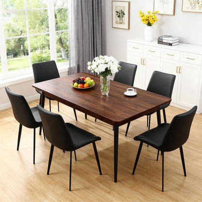 Modern Dining Chairs Set of 6, PU Leather Dining Room Chairs, Upholstered Kitchen Chairs with Ergonomic Backrest & Sturdy Metal Legs, Perfect for Dining Room, Living Room, Black