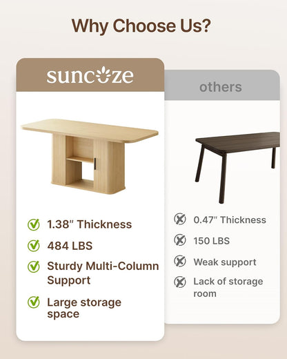 SUNCOZE Mid-Centur Dinner Tables for 4/6/8, 70.9" Rectangle Dining Room Table with Large Tabletop and Sliding Tambour Doors, Fluted Dining Table 2-Layer Storage for Kitchen and Living Room, Wood