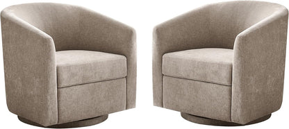 Zihanhome Chenille Swivel Accent Chair Set of 2, Modern Barrel Chairs with 360° Swivel Base, Upholstered Living Room Chairs, No Assembly Armchairs for Bedroom, Reading Nook, Apartment (2, Khaki)