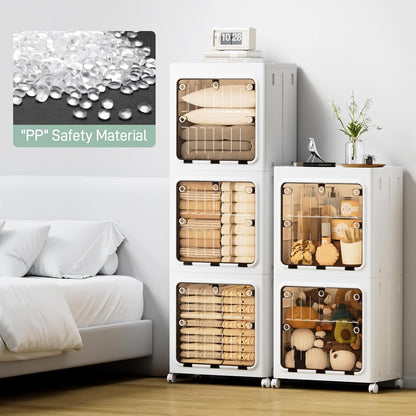 JEKO&JEKO 315 Qt Expanded Bathroom Storage Cabinet, 3-Tier Tall Cabinet Organizer with Wheels, Foldable Plastic Storage Bin for Kitchen, Laundry Room or Home, White