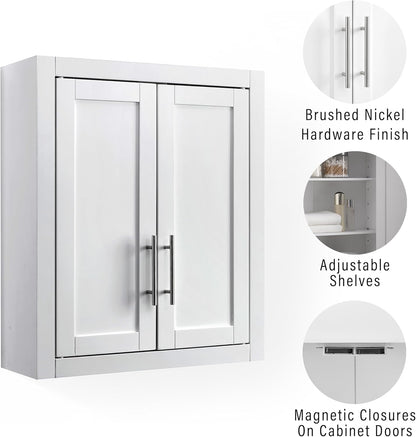 Crosley Furniture Savannah Wall Mounted Bathroom Storage Medicine Cabinet with Shelves, Snow