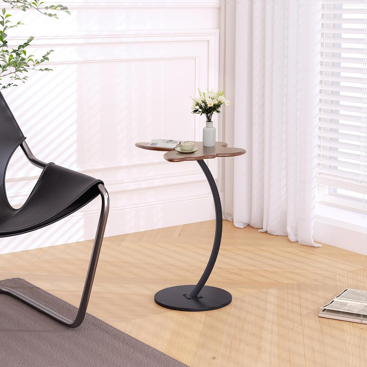 C-Shaped End Table - Small Side Table for Couch, Butterfly Coffee Tables for Small Spaces, End Tables Living Room, Bedroom, Bedside - Walnut Color