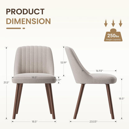MALOL Upholstered Dining Chairs Set of 2, Modern Fabric Kitchen Chairs with Back, Wood Legs for Kitchen Dining Room Restaurant, Camel