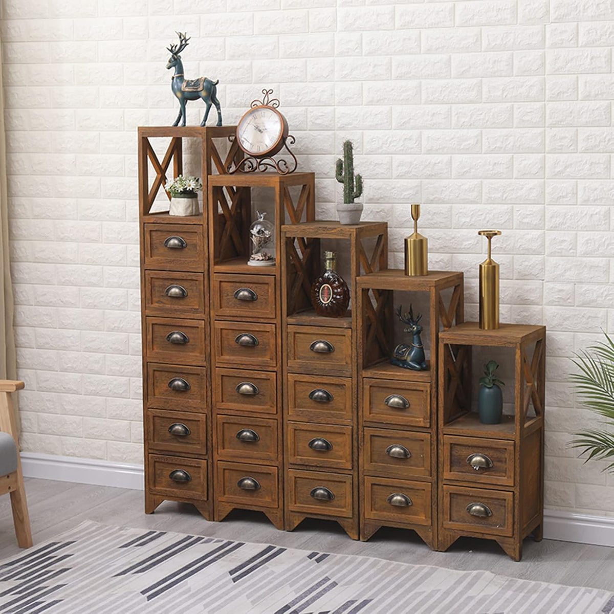 Vintage Bedside Table with Open Shelf and 2/3 Drawer Bedroom Nightstand Table Storage Cabinet Tall Hall Console Table Telephone End Table for Hallway Living Room