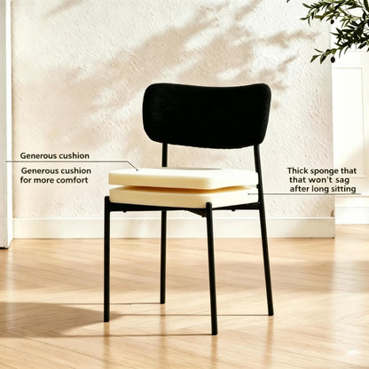 Black Boucle Dining Chairs Set of 2, Mid Century Modern Dining Room Chair with Curved Backrest & Metal Legs, Round Upholstered Dining Chairs for Kitchen, Living Room