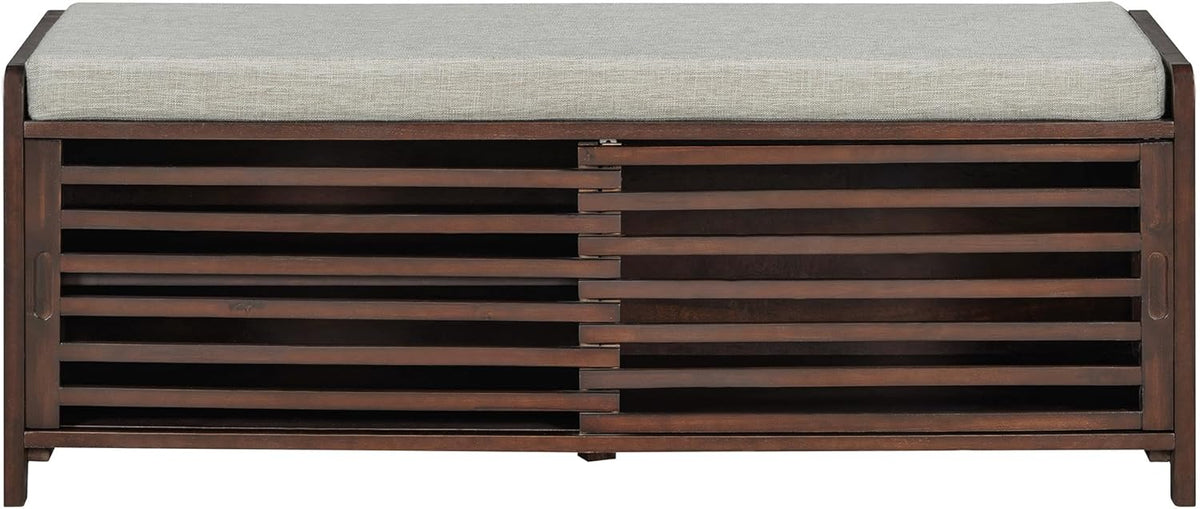 LUMISOL Shoe Bench with Storage and Cushion, Farmhouse Distressed Shutter Storage Bench with Retro Charm for Living Room, Entryway, Espresso