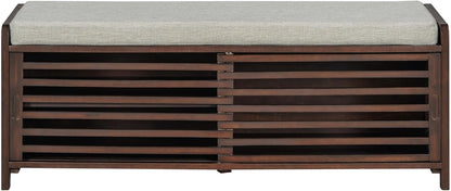 LUMISOL Shoe Bench with Storage and Cushion, Farmhouse Distressed Shutter Storage Bench with Retro Charm for Living Room, Entryway, Espresso