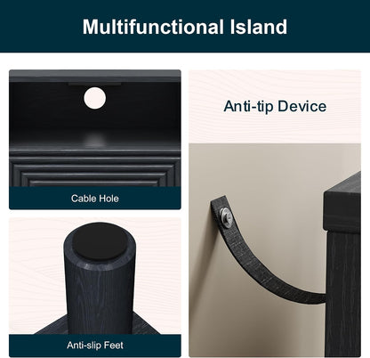 RoyalCraft Black Nightstand with Charging Station, End Table with Storage | Mid-Century Modern End Table for Living Room, Side Table with Solid Wood Legs, Bedside Table for Bedroom, Entryway